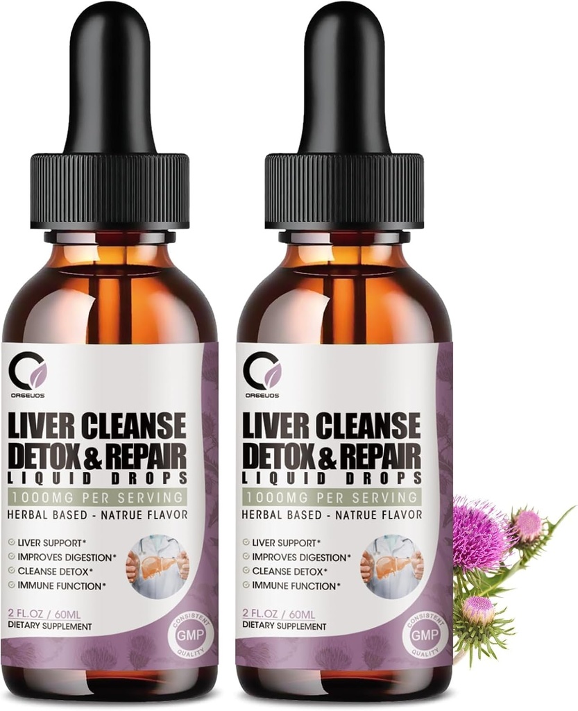 4 Fl Oz - Nettoyer le foie Détox et réparer les gouttes liquides - 1000mg Lait Extrait de chardon Supplément gouttes pour nettoyer le foie et detox, antioxydant, soutien digestif
