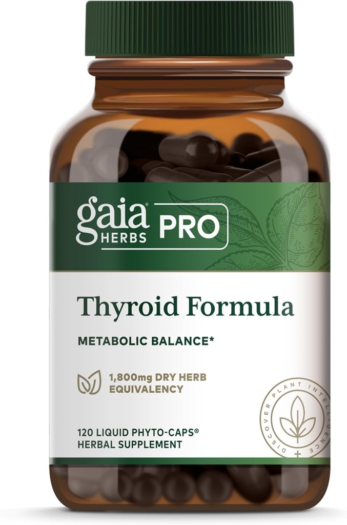 Gaia Herbs Pro Thyroïde Formule - Soutient la santé cardiovasculaire et métabolique - avec Ashwagandha Root, Schisandra Berry, Kelp & Brown Seaweed - Vegan & sans gluten - 120 liquides Phyto-Caps (60 portions)