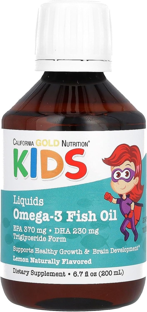 California Gold Nutrition Norwegian Kids Omega-3 Fish Oil, Natural Lemon, 6.7 fl oz. (200 ml)