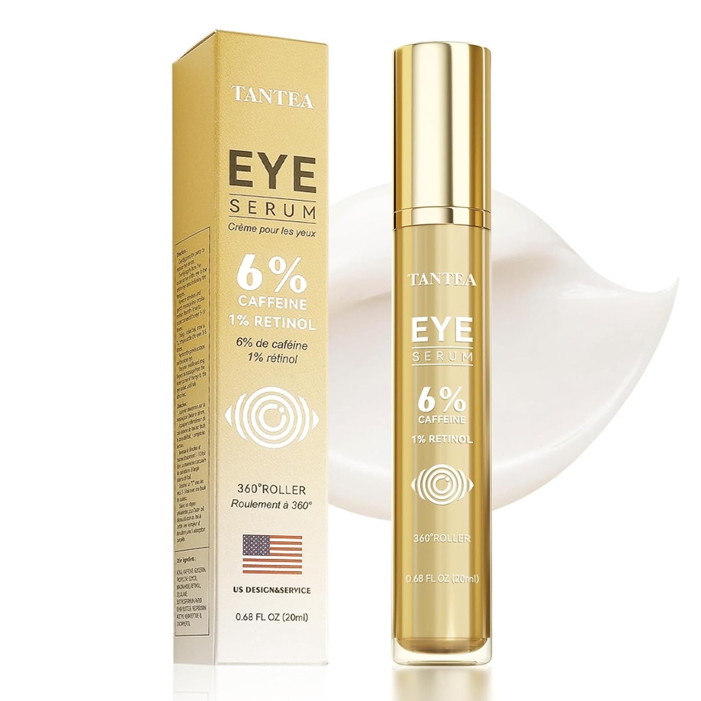 6% Crème pour les yeux de caféine pour les yeux puffy et les cercles sombres, Sérum pour les yeux avec rétinol 1% pour les rides Sacs sous les yeux Anti-Aging
