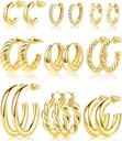 Adoyi 9 paires Boucles d'oreilles en boucles d'or pour femmes Boucles d'oreilles en boucles d'oreilles en boucles d'oreilles en boucles d'oreilles twiste 14K 18K plaqué or pour filles Valentines Fête des mères Cadeaux d'anniversaire Légèreté