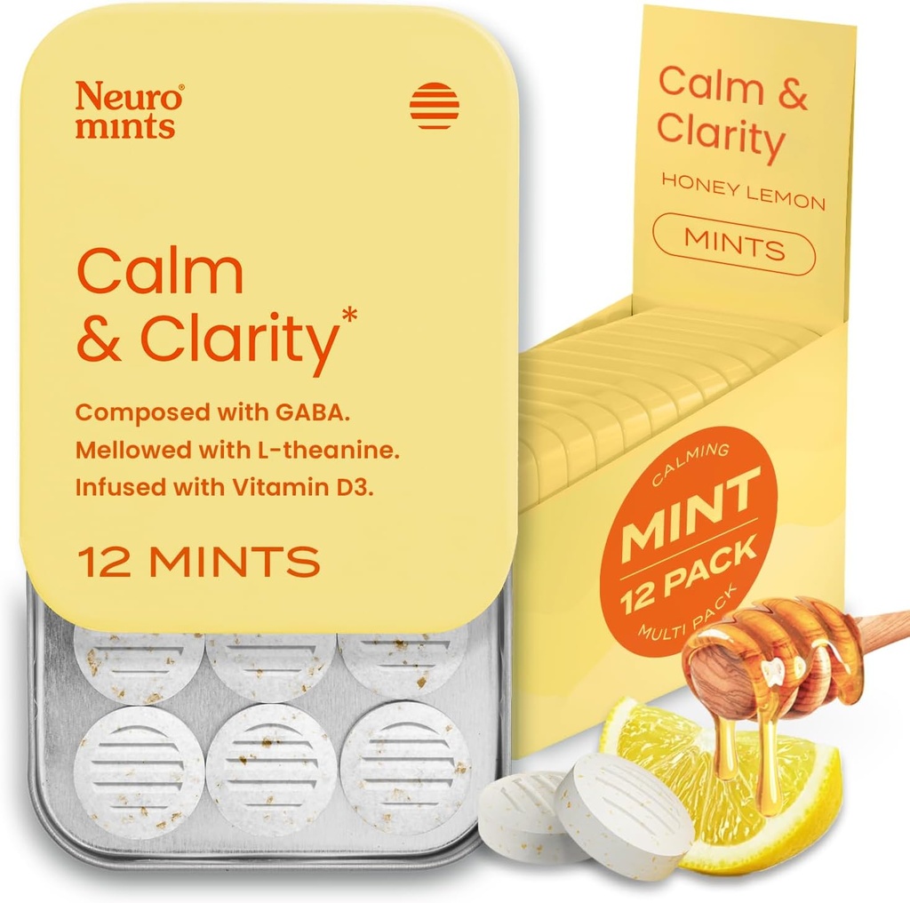 NeuroGum Calm & Clarity Ments (144 pièces) - Sans sucre avec L-théanine + GABA + Vitamine D3 - Suppléments Cerveau Nootropique pour la mémoire - Améliore le calme, le soulagement du stress pour les hommes et les femmes - Lemon de miel
