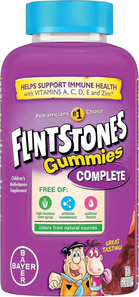 Flitstones Vitamines Gommies complètes, Vitamines pour enfants avec vitamine C pour les enfants et les enfants, Multivitamine pour enfants avec vitamine A, B6, B12, E & Zinc, 180 Compte