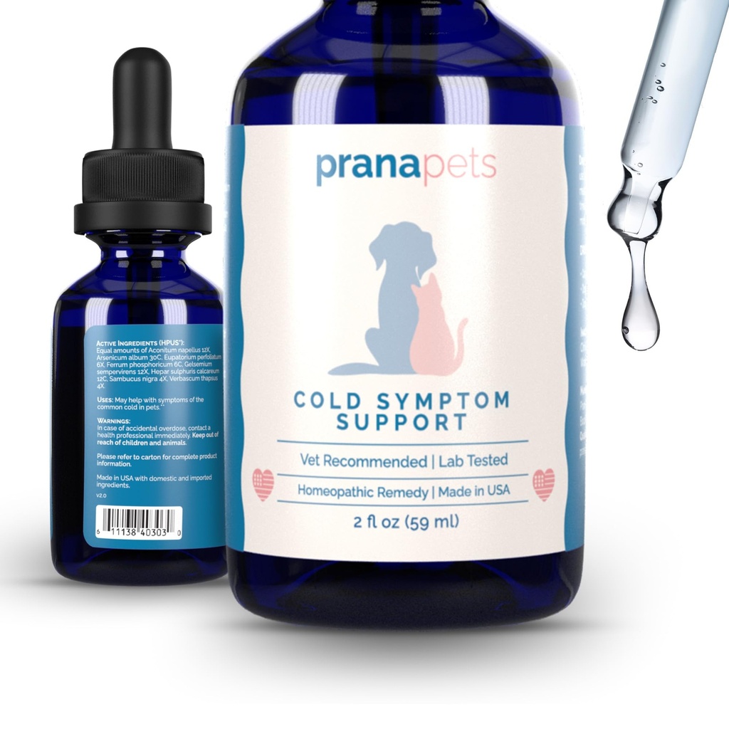 PranaPets Cold Symptom Support pour les chats et les chiens Formule naturelle Aide en toute sécurité avec les rhumes, les allergies saisonnières et la toux de Kennel