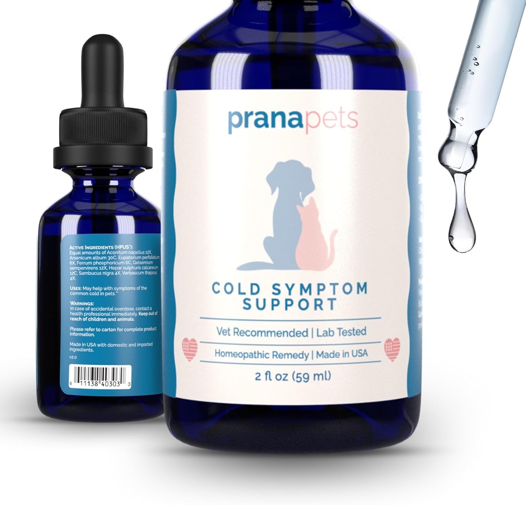PranaPets Cold Symptom Support pour les chats et les chiens Formule naturelle Aide en toute sécurité avec les rhumes, les allergies saisonnières et la toux de Kennel