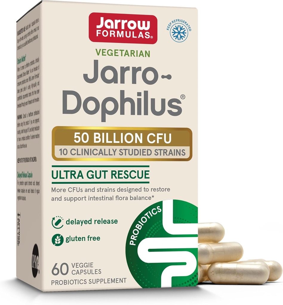 Formules Jarrow Jarro-Dophilus Ultra Gut Rescue - 50 milliards CFU par portion - Probiotiques restaure, protège et maintient la flore intestinale - 60 portions (libération différée)