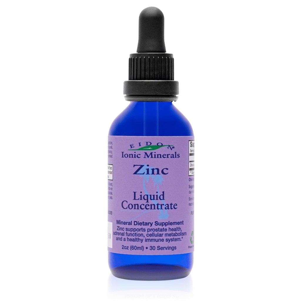 Eidon Ionic Minerals Liquid Zinc Concentrate - Ionic Zinc Supplément gouttes pour les adultes et les enfants, soutenir le système immunitaire, les cheveux et la peau, le foie et le rein santé, soulager le stress - 2 oz