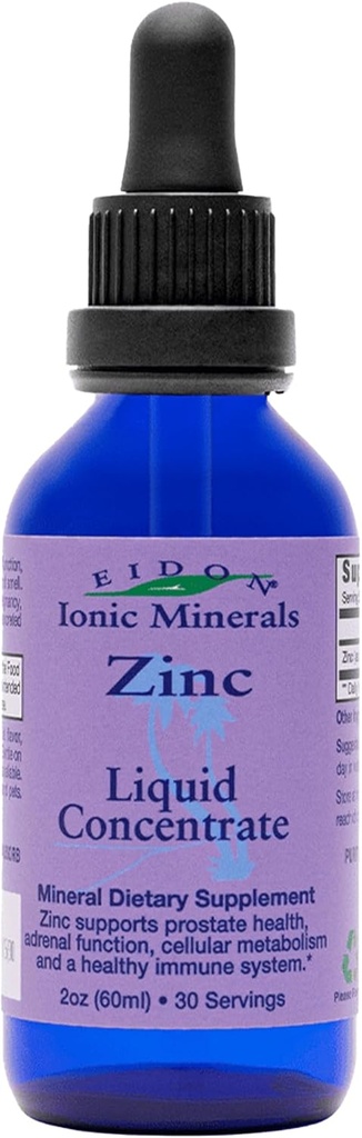 Eidon Ionic Minerals Liquid Zinc Concentrate - Ionic Zinc Supplément gouttes pour les adultes et les enfants, soutenir le système immunitaire, les cheveux et la peau, le foie et le rein santé, soulager le stress - 2 oz