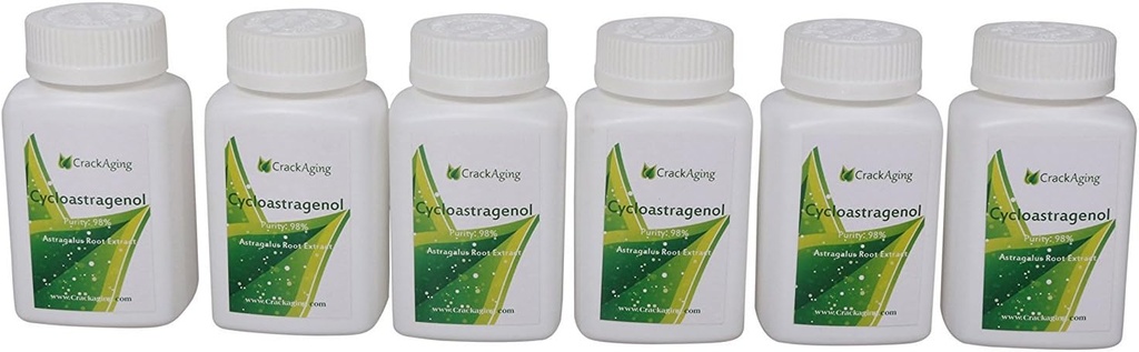 Crackaging Super-Absorption Cycloastragenol 98% Antioxydant Defense (Défense contre l'antioxydant) Support de l'intégrité des téloméres (Supplément de soutien de la santé cellulaire (10mg/cap, 180 capsules en 6 bouteilles)