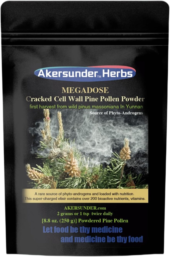 Pine Pollen Powder 250 Grams, Shell Broken/Cracked Cell Wall, Certified Organic, Packaging Upgrade, New Powder Launch
