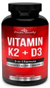 Vitamine K2 (MK7 et MK4) avec supplément D3 - Vitamine K & D comme MK-7 100mcg, MK-4 500mcg et 5000 UI Vitamine D3 3-en-1 Formule - Bone et soutien cardiaque - 90 Capsules végétales non OGM