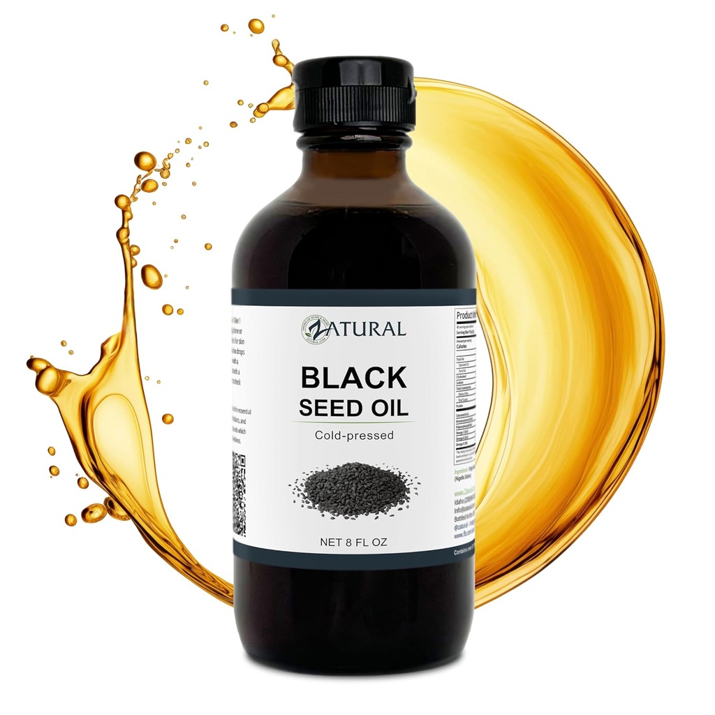 Huile de graines noires zaturale Nigella Sativa Huile de cumin pressée froide Digestion, peau, cerveau, immune, articulations et plus (8 Fl Oz)