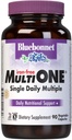 Bluebonnet Nutrition Multi One (sans fer) Capsules végétales, Multiple spectre complet, Vitamines B, Santé générale, Sans gluten et sans lait, Kosher, Approvisionnement de 3 mois, Blanc, 90 Compte