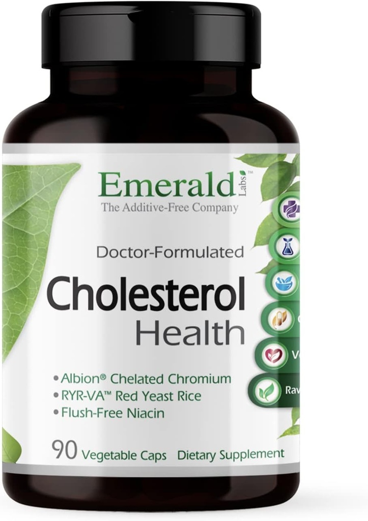 Emerald Labs Cholestérol Health - avec CoQ10, Niacine sans flush, RYR-VA et l'ail pour le soutien cardiaque et circulatoire - 90 capsules végétales