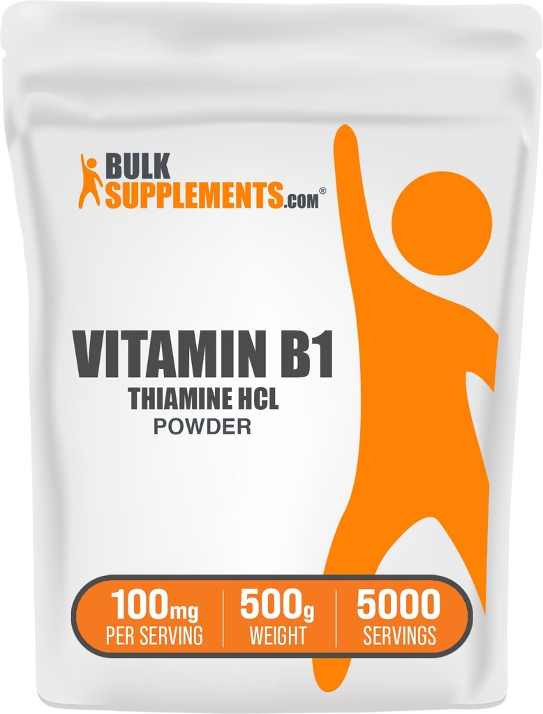 Compléments en vrac Thiamine HCl Poudre - chlorhydrate de Thiamine, B1 Vitamines, Thiamine B1 Supplément, Thiamine 100mg - Sans gluten, 100mg par portion, 500g (1,1 lb) (paquet de 1)