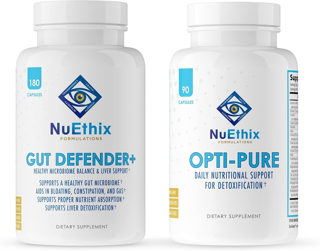 NuEthix Formulations Detoxification and Microbiome Balance Supplement Bundle of Opti-Pure, 30 Servings and Gut Defender+, 90 Servings