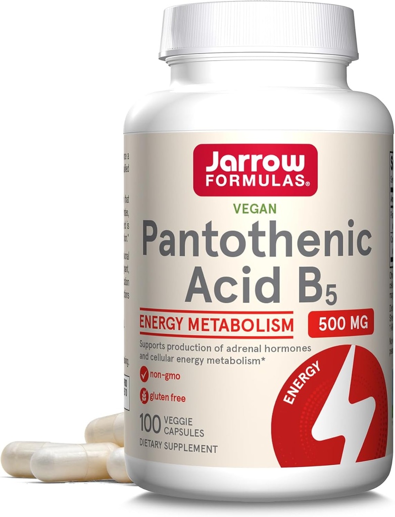 Jarrow Formulas Pantothenic Acid B5 500 mg - 100 Veggie Caps - Essential B Vitamin - Energy Production & Metabolism Support - 100 Servings