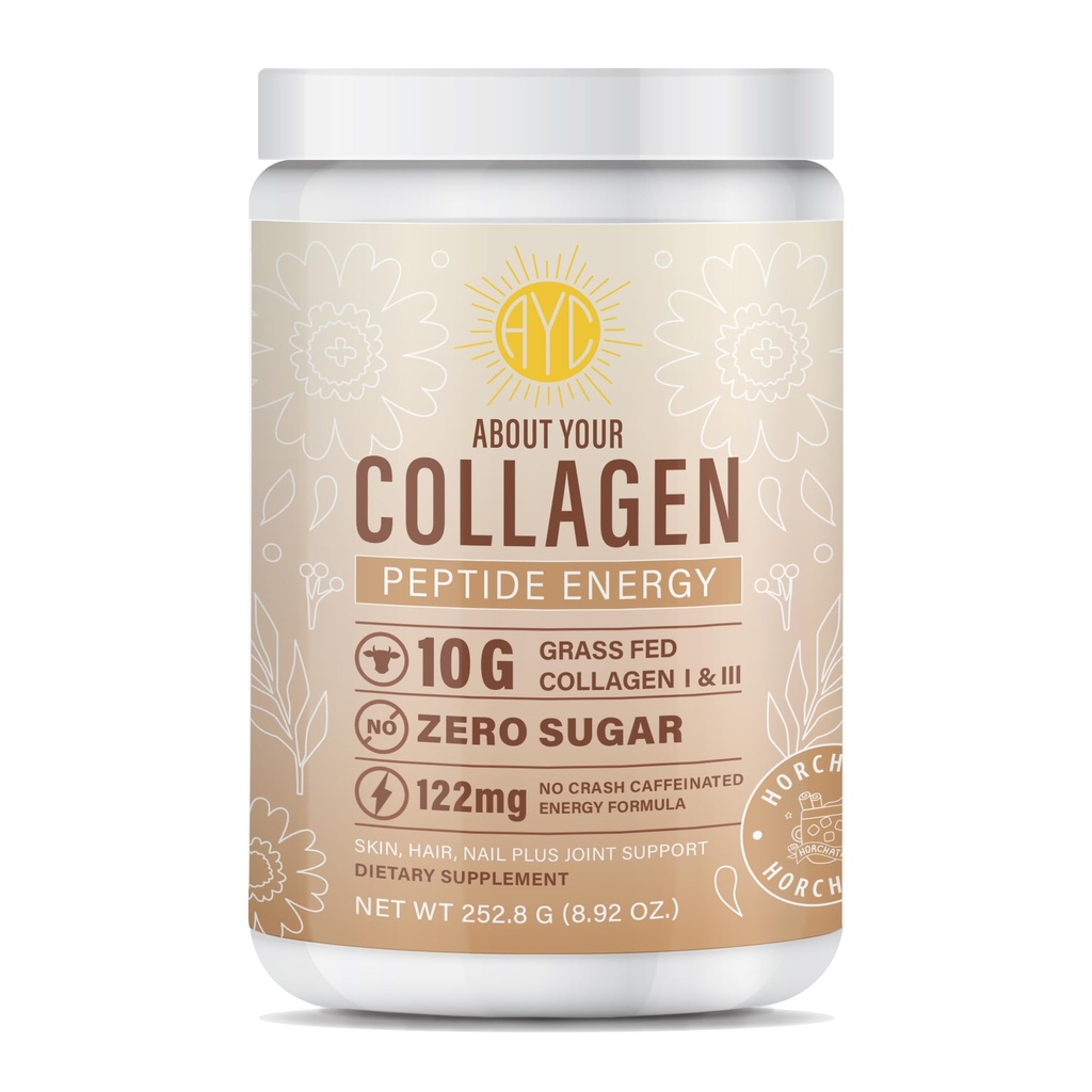 Peptide énergie Collagène poudre cheveux, ongles, peau, type I & III, caféine pour l'énergie, vitamine C, biotine, acide hyaluronique, sucre zéro – 8,92 oz (Horchata)