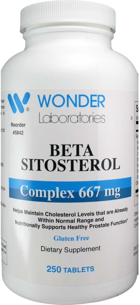 Wonder Labs Beta Sitostérol Complex 667mg, aide à maintenir des niveaux de cholestérol sains et une prostate saine - 250 comprimés