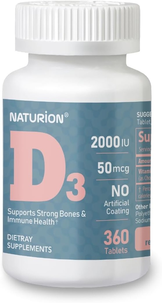 Vitamin D3 2000iu (50 mcg) 1-Year Supply for Immune Support, Healthy Muscle Function, and Bone Health - Non-GMO, Gluten Free, with Vitamin B2 - (Mini Tablets), 360 Count