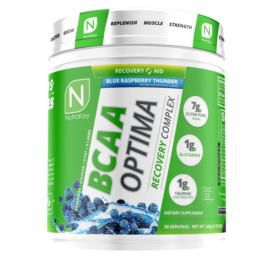 NutraKey BCAA Optima Complexe de récupération après entraînement, Pas de sucre, Pas de glucides, Aide à la récupération, framboise bleue