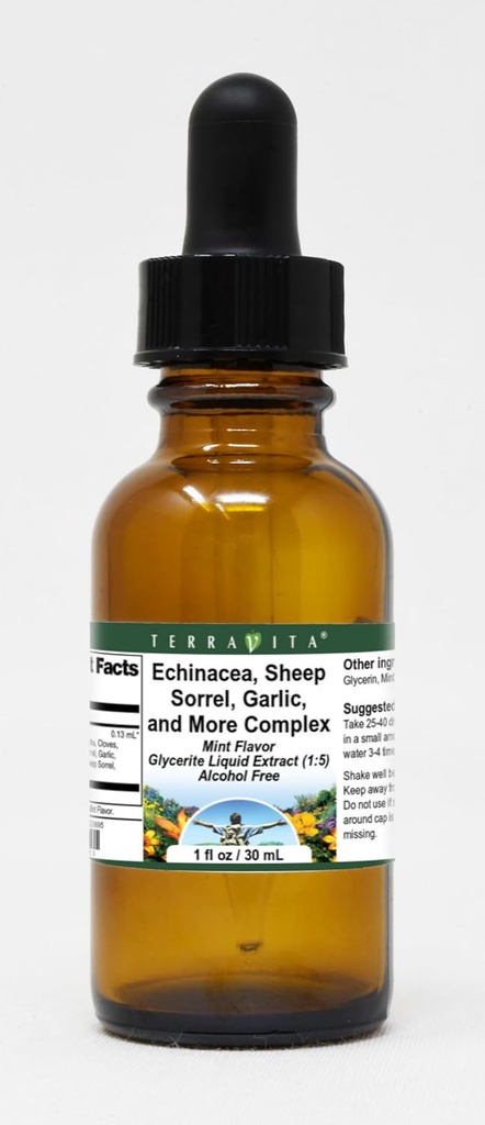 Terravita Echinacea, sorrel de mouton, ail et plus complexe Extrait liquide de glycérite (1:5) - Aromatisé à la menthe (1 oz, ZIN: 523695)