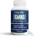 LongJuvity Calcium Alpha-Ketoglutarate Time Release AKG Supplément (1 000 mg par portion) - Gut Heath, Bone Health, Anti Vieillissement et Longévité - Testé en laboratoire indépendant (60 gélules enrobées entériques)