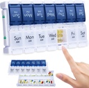 MERICARGO Organisateur de pilules hebdomadaires 2 fois par jour, remplissage facile Grande Pill Box 7 Jour, Am Pm Organisateur de médecine, Push Button Daily Pill Case pour la vitamine, huile de poisson, suppléments