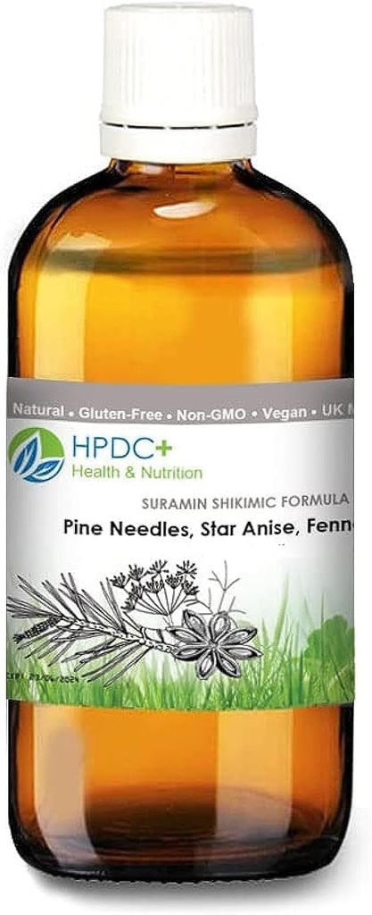 HPDC+ Santé et nutrition Formule acide SHIKIMIQUE SURAMIN – Aiguilles de pin, Anis étoilé, Fenouil – Extrait de teinture – 1,69 fl oz / 50ml
