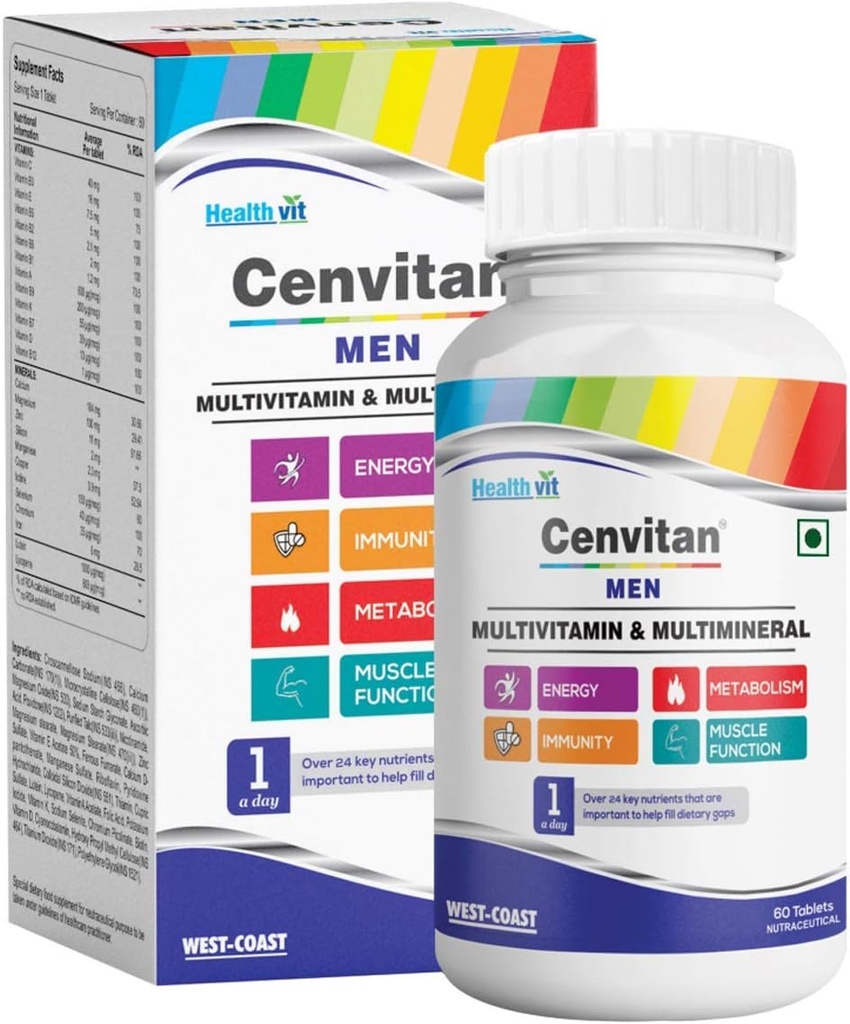 Multivitamine de cenvitane pour hommes - 60 comprimés avec 24 nutriments (vitamines et minéraux)