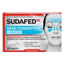Congestion de tête de PE Sudafed + Comprimés de soulagement mucus pour pression sinusale, congestion, et maux de tête, non somnolente, avec acétaminophène, Guaïfènesine et Phénylephrine HCI, 24 ct