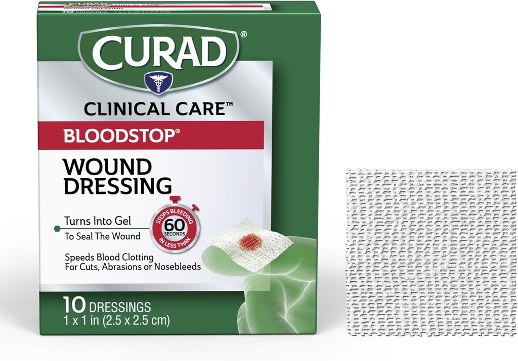 CURAD BloodStop® Wound Dressing (vêtement de la plaie) 1=1 x 1=1 La gaze hémostatique aide à arrêter de saigner rapidement pour les coupures, les abrasions ou les saignements.