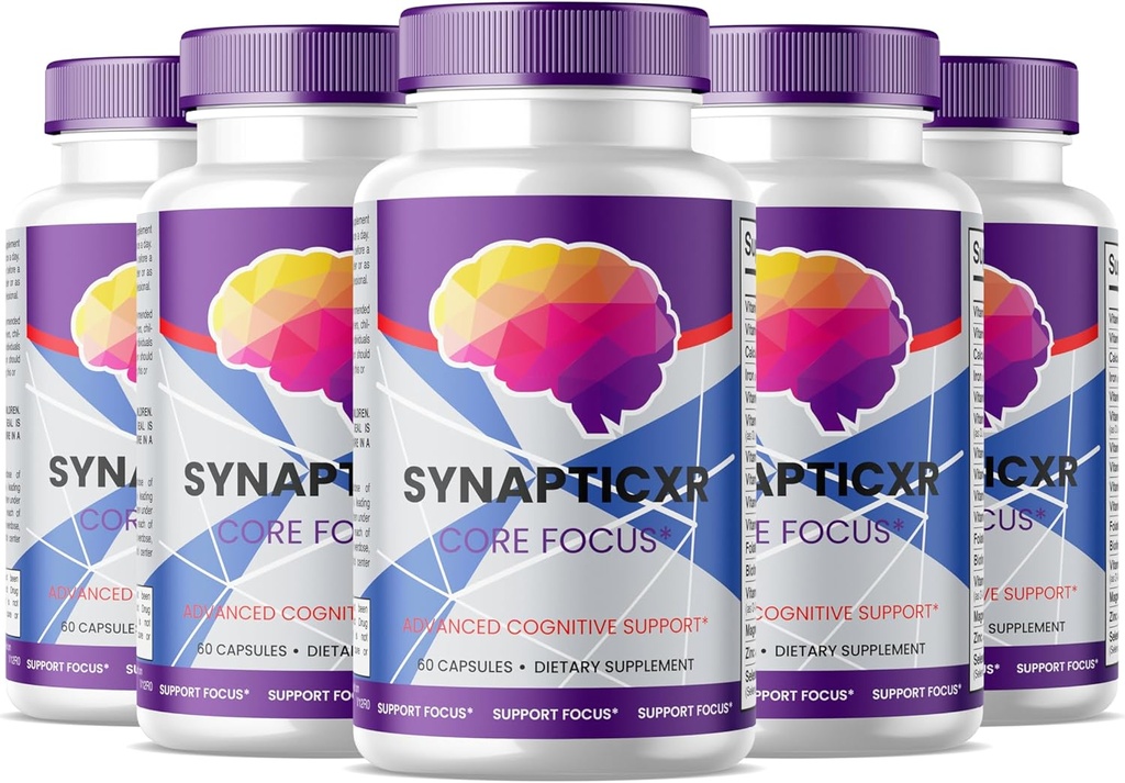 (5 Pack) Synaptic XR Core Focus Capsules, Synaptic XR Cerveau Caps, Supplément tout naturel pour la santé cognitive et la fonction, SynapticXR, Synaptic XR Formule avancée 300 Capsules pour 5 mois