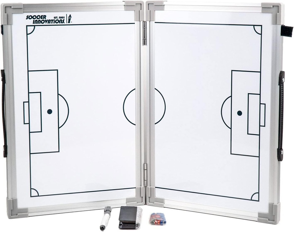Soccer Innovations Hinged Magnetic Tactic Coaching Board, Extremely Portable Dry Erase White Board for Soccer Coaches of All Levels to Perform Tactical Analysis.