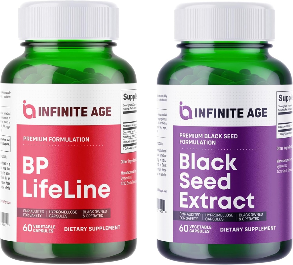 AGE INFINITE Wellness Bundle - Black Seed Oil Extract 200mg, BP Lifeline Supplément de soutien de santé cardiaque 1030mg - Fabriqué aux États-Unis