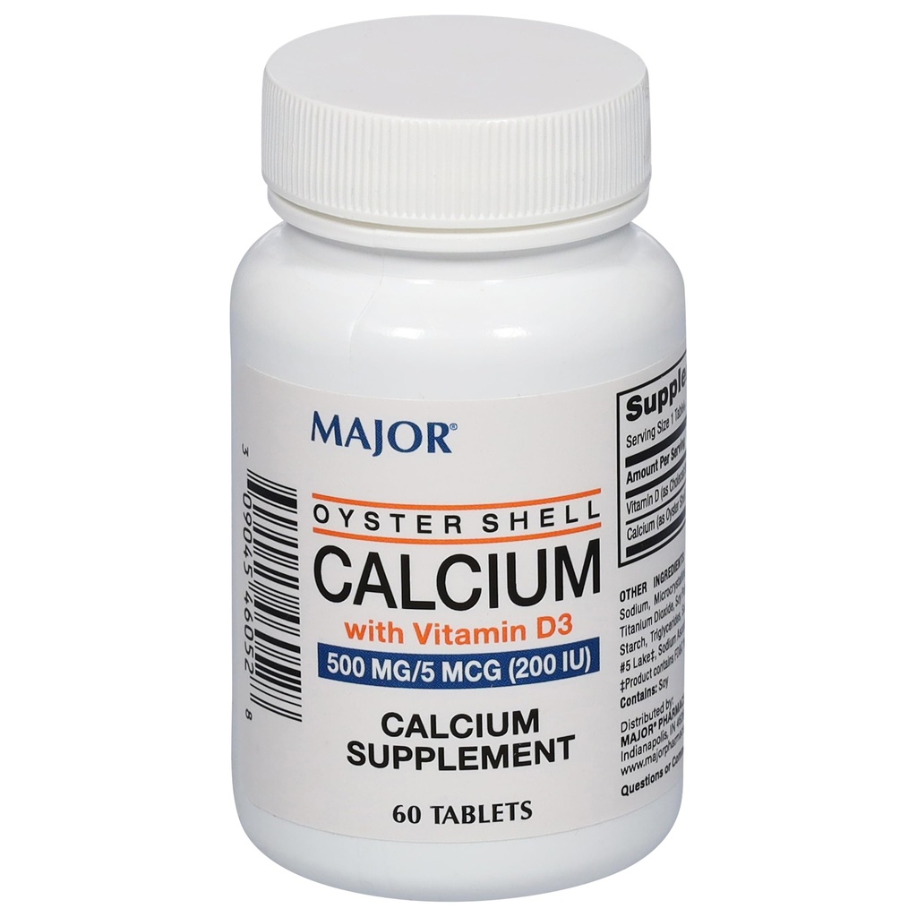 Calcium d'huître majeure avec vitamine D3 500 mg / 5 mcg (200 UI) - Supplément de calcium - 60 comprimés