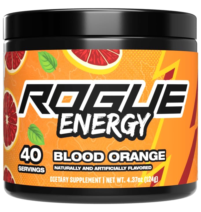 Rogue Energy Energy Powder for Long Gaming Hours - Energy Powder for Mental Focus - Sans sucre et sans gluten - Supplément de jeu avec caféine et vitamines - Fabriqué aux États-Unis (Blood Orange - 40 portions)