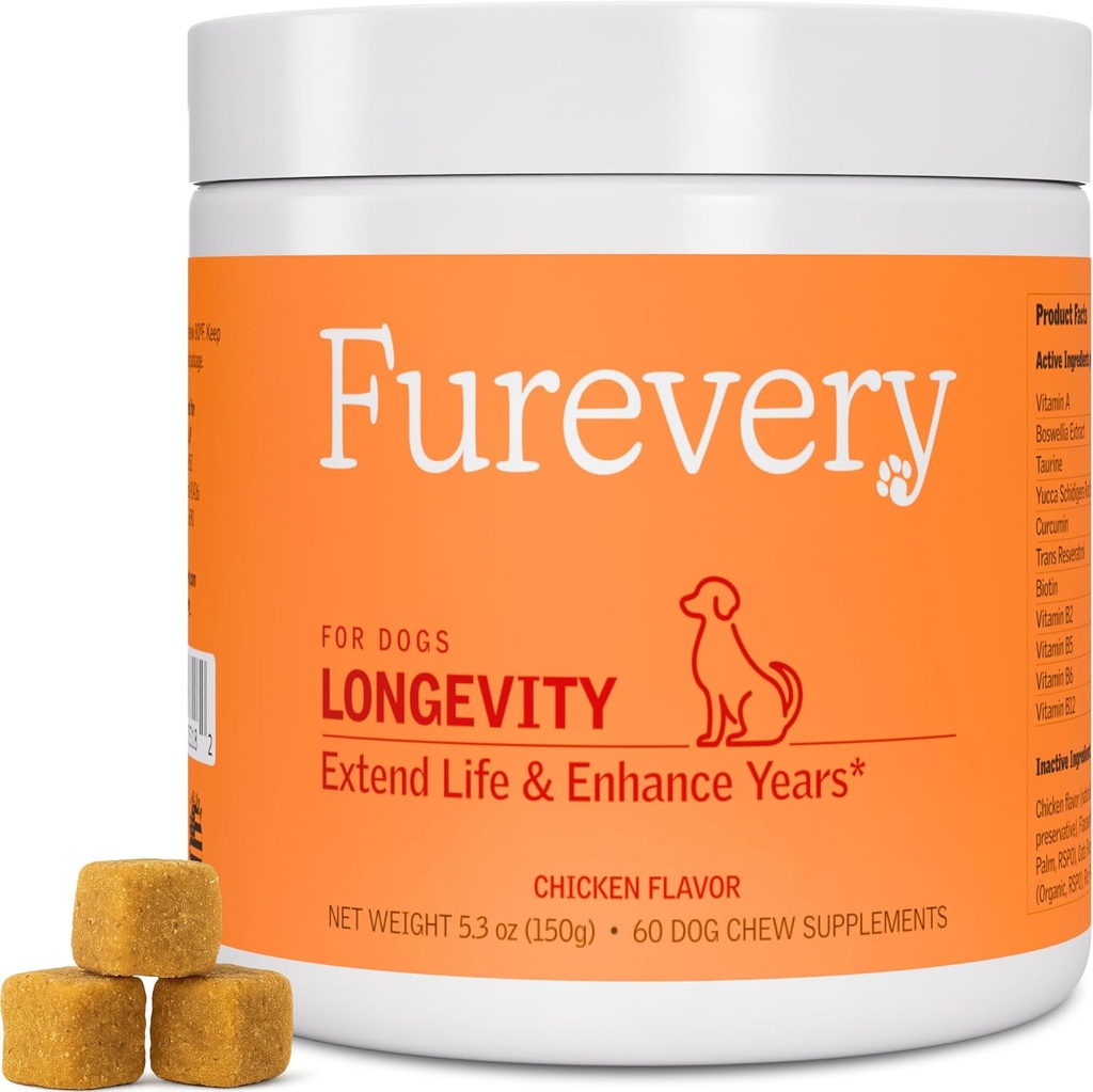 Longévité Chien Multivitamine 11-en-1 Chaque jour Chews Poulet aromatisé au lin, 60 Compte, soutient la santé de la hanche et des articulations, système immunitaire, peau et manteau, santé cardiaque, énergie et vitalité