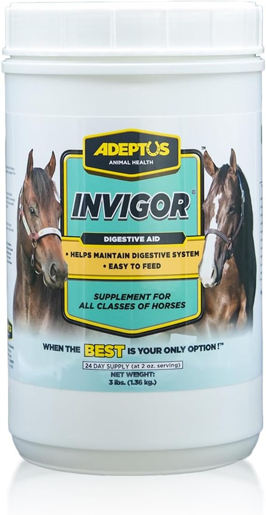 Adeptus Nutrition Invigor Equine Supplément de soutien digestif, Formule quotidienne de levure prébiotique avec levure hydrolysée et déshydratée, Topper à faible teneur en sucre pour toutes les catégories de chevaux, 3 Lbs