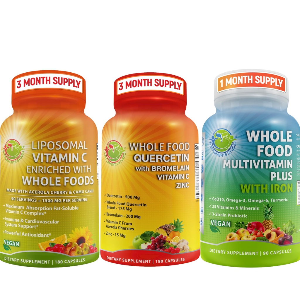 Vitamines quotidiennes complètes - Quercetin avec supplément de bromelain en bloc avec Multivitamin Plus pour les hommes et les femmes avec gel liquide de fer et de vitamine C liposomique - pour le soutien immunitaire, respiratoire, digestif