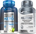 Herbtonics ACV Keto Gummies avec la mère et le BHB Keto Apple Cider Vinegar Gummies - Coréen Rouge Panax Ginseng 1500mg - Foli-Tonic DHT Blocker & Hair Loss Supplement