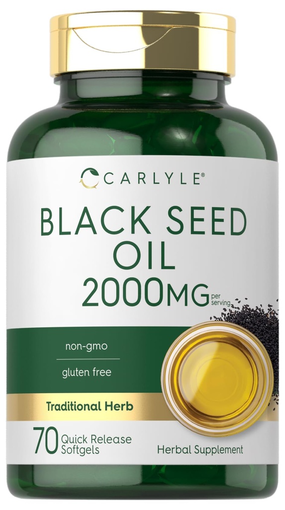 Carlyle Black Seed Oil Softgel Capsules $ 2000mg $ 70 Pills $ pour les femmes et les hommes $ Non-OGM, supplément à base de plantes sans gluten
