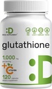 Supplément de glutathion 1000mg par portion, 98 % de pureté, plus de vitamine C 500mg, forme active réduite (GSH)