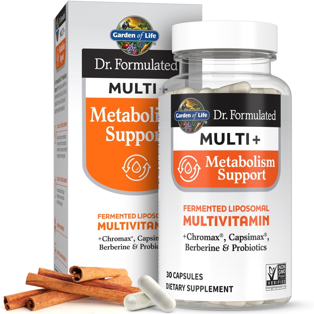 Jardin de la vie Dr. Formulé Multi+ Métabolisme Support - Liposomique Fermenté Multivitamine + Chromax, Capsimax, Berberine et Probiotiques - 30 Capsules