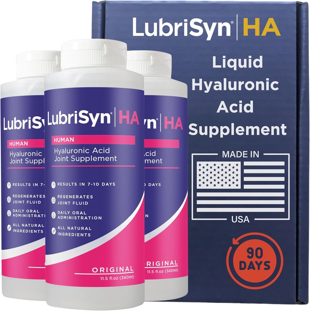 Lubrisyn Acide hyaluronique supplément articulaire oral – Formule HA liquide pour les humains – favorise le soutien, la mobilité, la flexibilité, l'hydratation et la fonction saine pour les hommes et les femmes – original 3 x 11.5oz