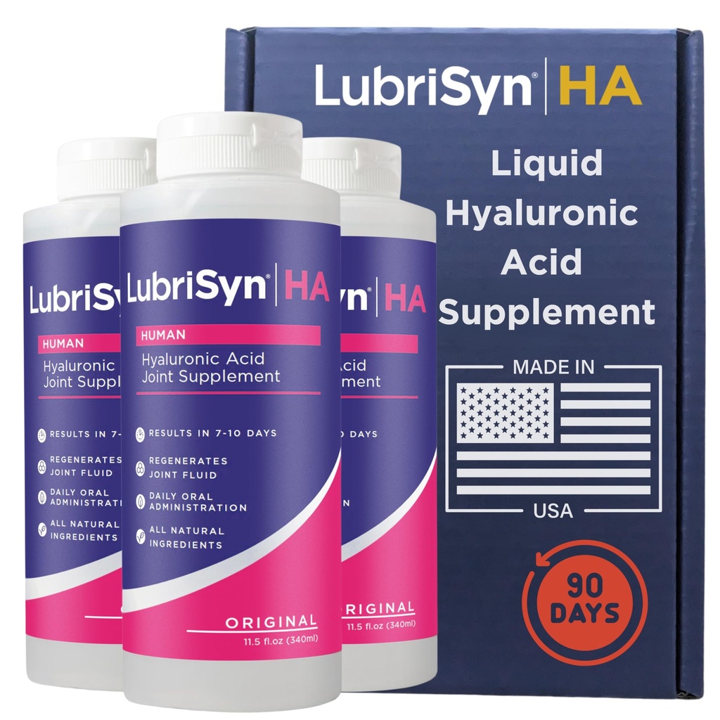 Lubrisyn Acide hyaluronique supplément articulaire oral – Formule HA liquide pour les humains – favorise le soutien, la mobilité, la flexibilité, l'hydratation et la fonction saine pour les hommes et les femmes – original 3 x 11.5oz
