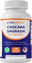 Vitamatic Cascara Sagrada Fabriqué avec Senna & Psyllium Husk - 180 Capsules de Veg - Concentré 25X Puissance - Tout naturel - Non-OGM
