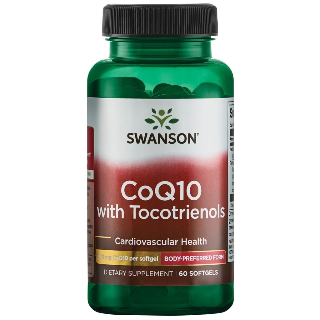 Swanson Coq10 200 Milligrammes w/ 20 Milligrammes Tocotriénols 200 Milligrammes 60 gels