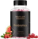 Vitamines de fille noire - Gommies probiotiques pour la santé digestive et le soutien immunitaire, Vitamines sans gluten, (framboise-melon), 60ct