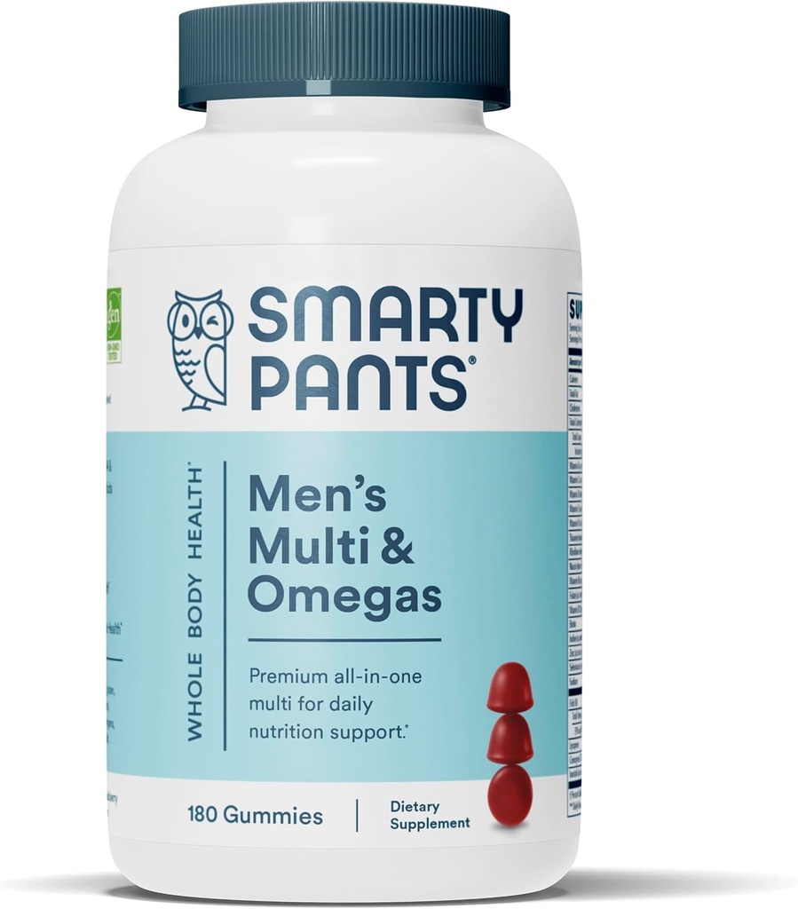 Multivitamine SmartyPants pour les hommes, Gommies: Omega 3 Huile de poisson (EPA/DHA), Méthylfolate, CoQ10, Vitamine D3, C, Vitamine B12, B6, A, K & Zinc pour le soutien immunitaire, Biotine, 180 Gommies (30 jours)